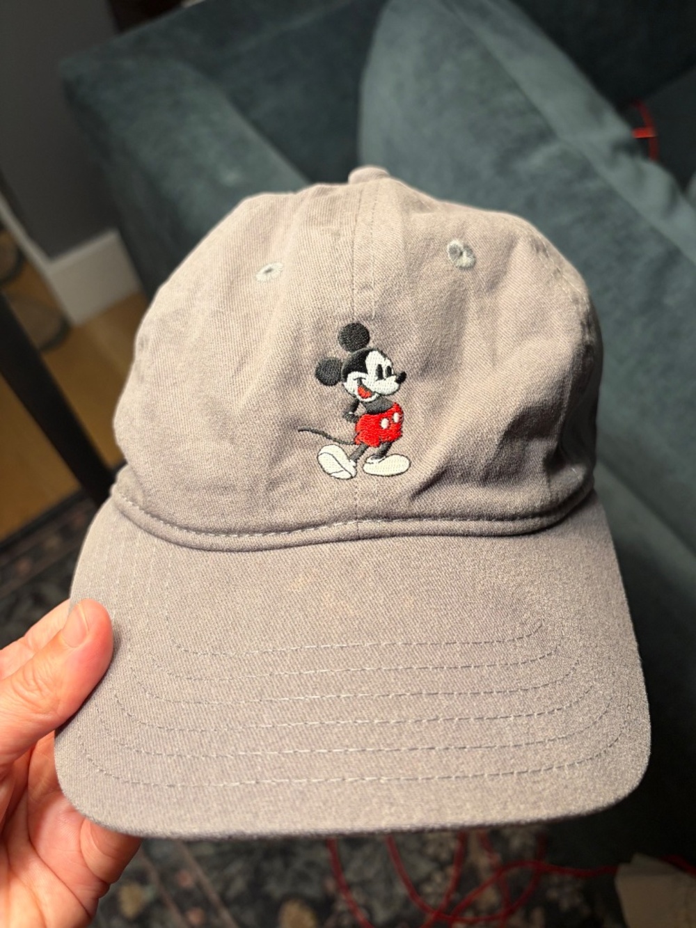 Disney Mickey Mouse Gray Embroidered Cotton Baseball Cap Adjustable OS